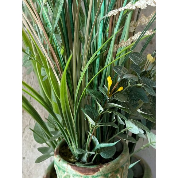Artificial Grass & Floral Arrangement In Green Ceramic Pot - Picture 8 of 8